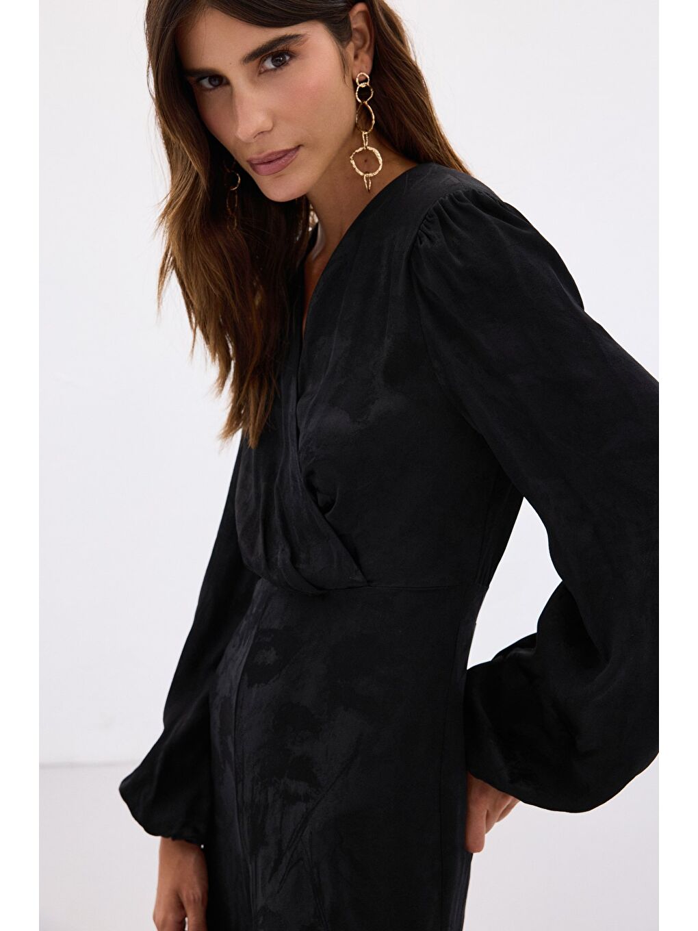 Desenli Kruvaze Tulum - Siyah-6