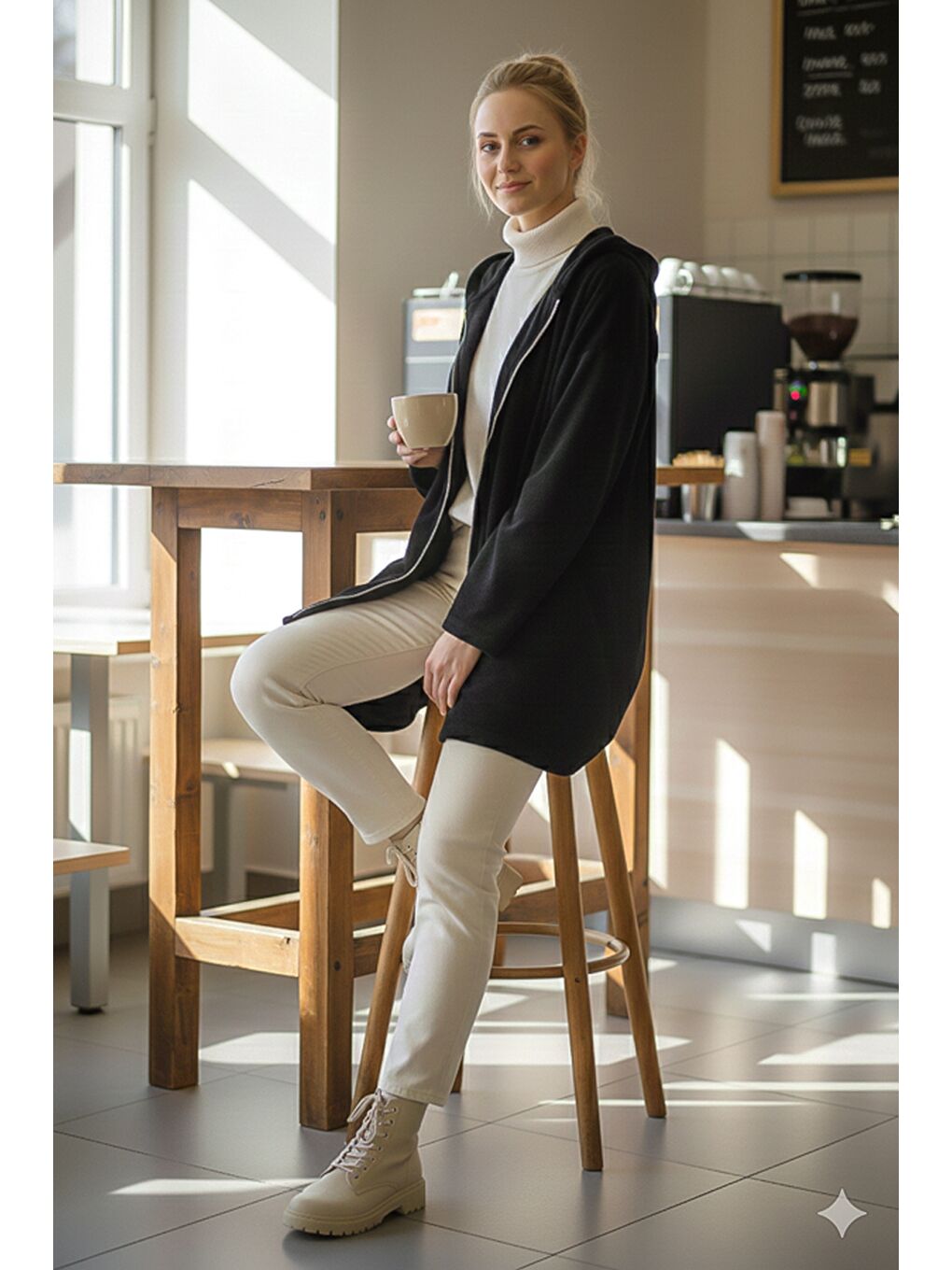 İtalyan Siyah Kapüşonlu Uzun Kol Fermuarlı Cepli Casual Kadife Oversize Dokuma Ceket 0 0-6