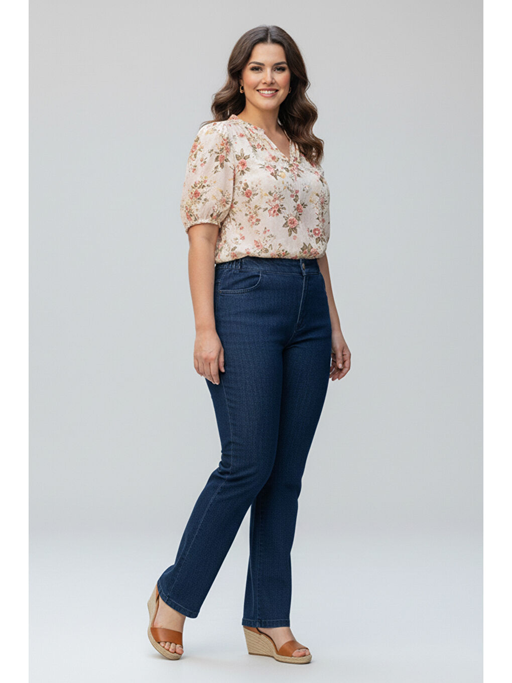 Büyük Beden Kadın Beli Lastikli Elastanlı Boru Paça Jean Pantolon 03 Lacivert-3