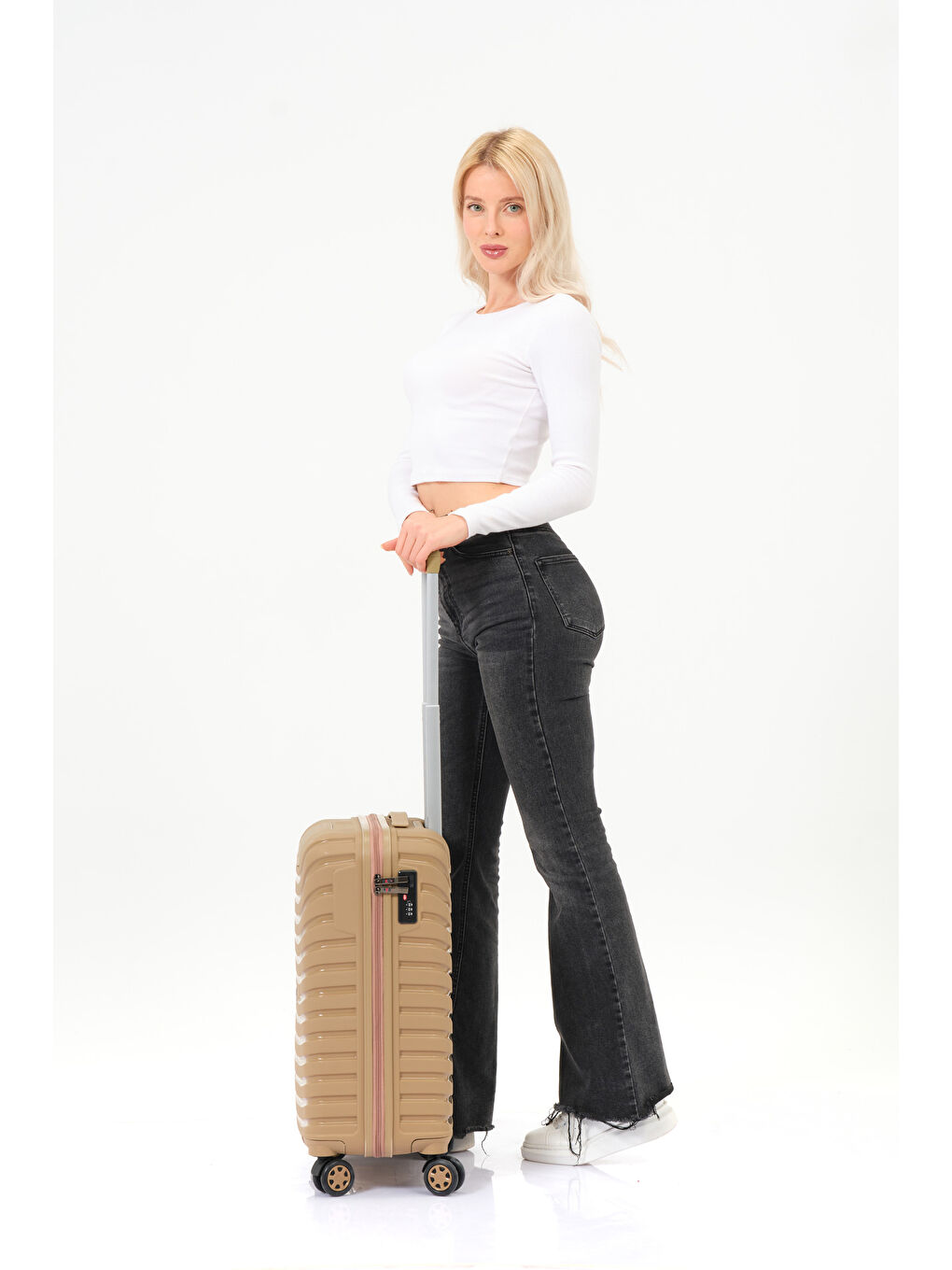 Sarı Kabin Boy Gold PP Valiz-2