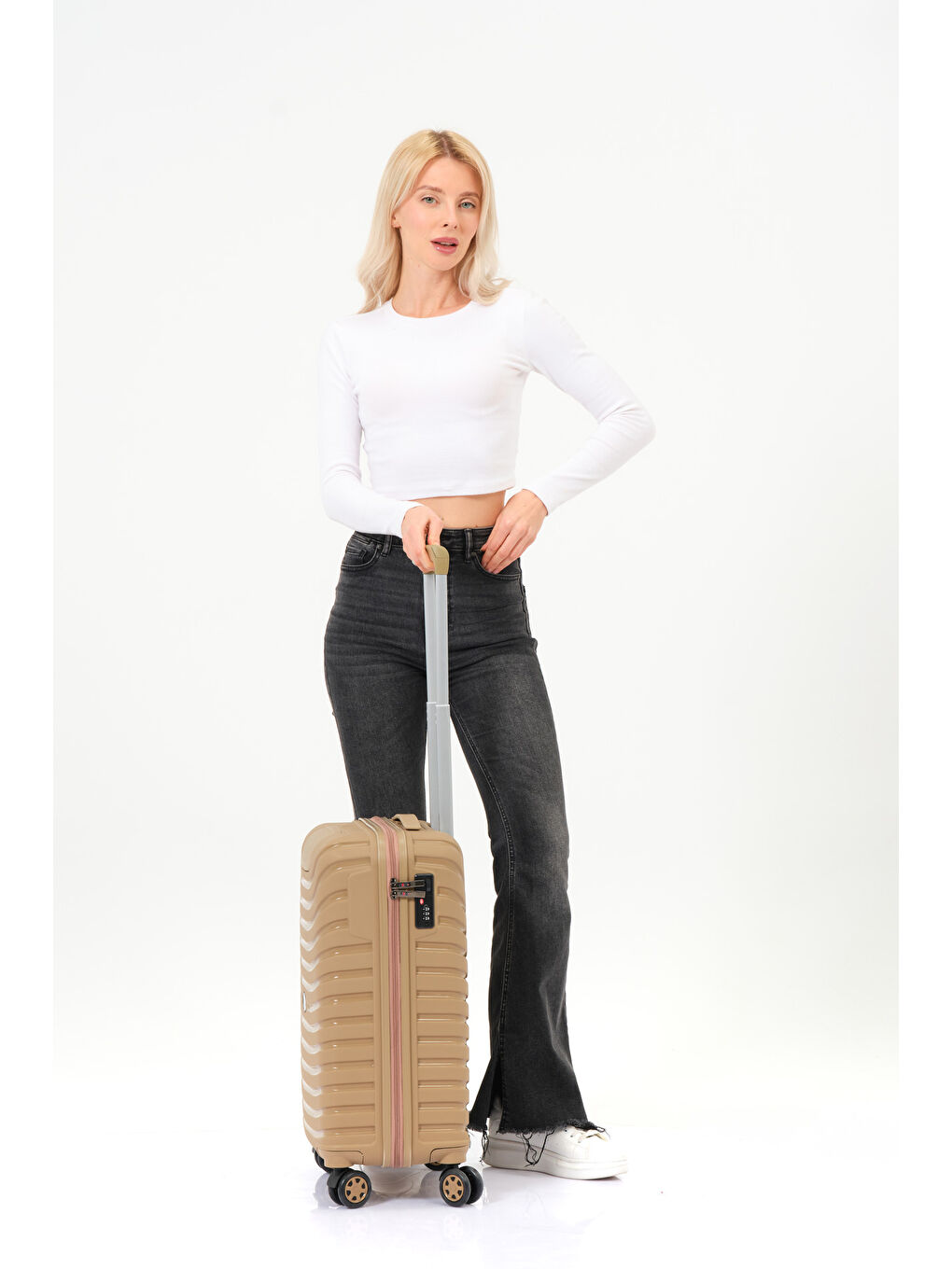 Sarı Kabin Boy Gold PP Valiz-3