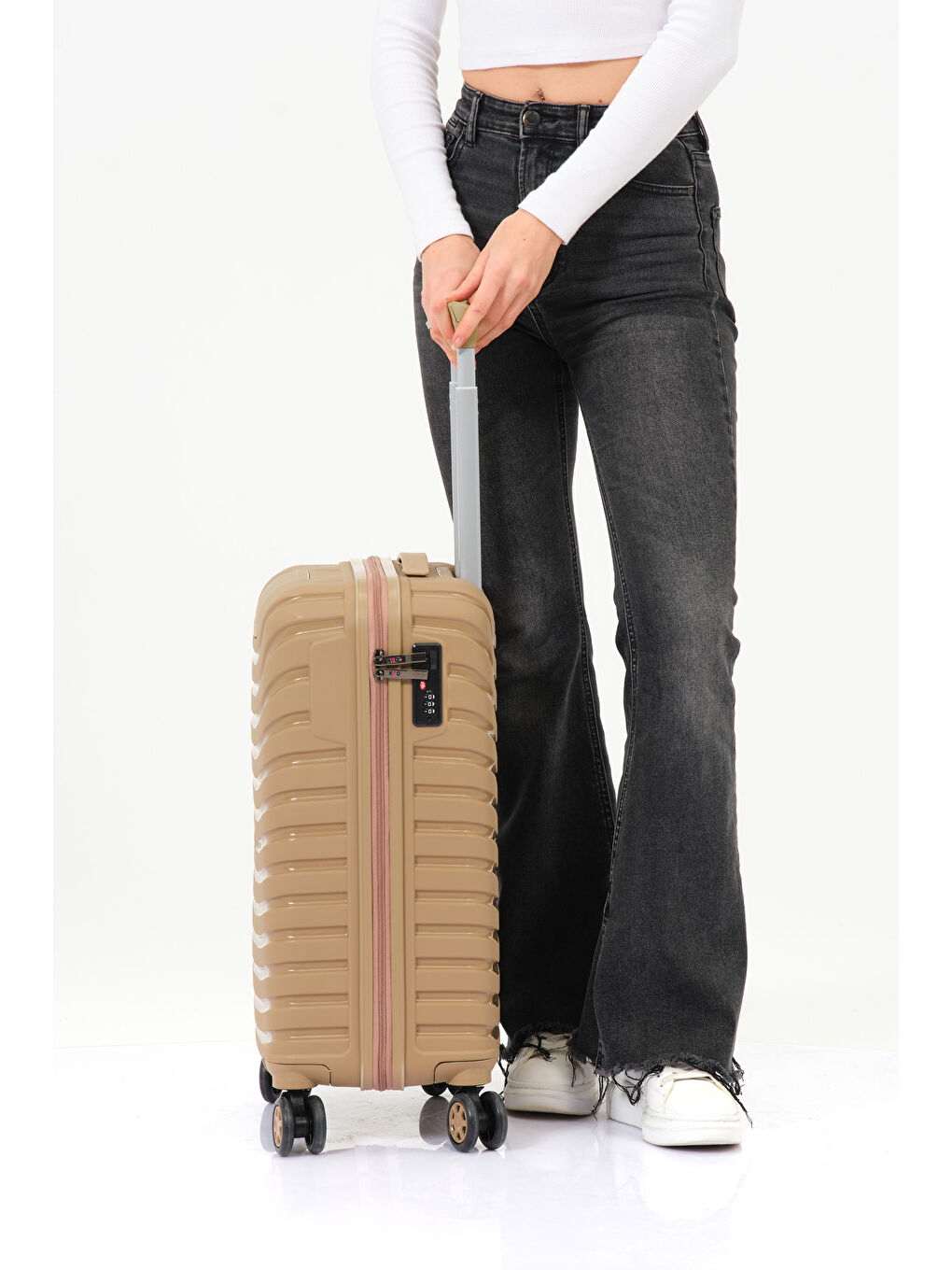 Sarı Kabin Boy Gold PP Valiz-4