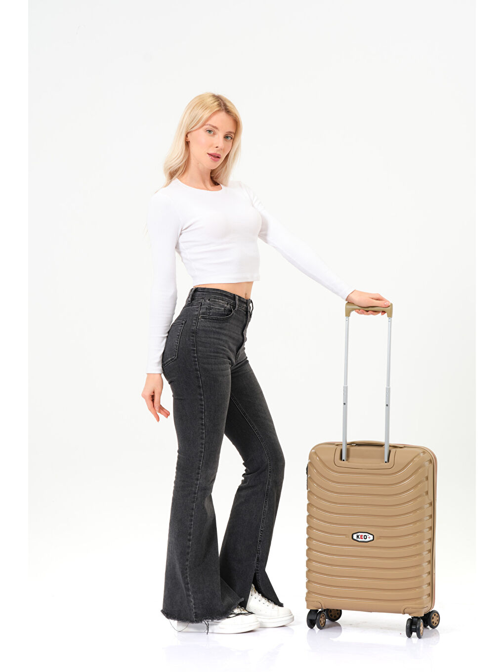 Sarı Kabin Boy Gold PP Valiz-6