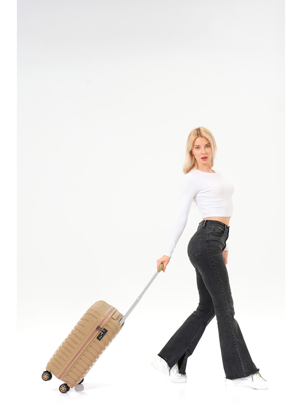 Sarı Kabin Boy Gold PP Valiz-8