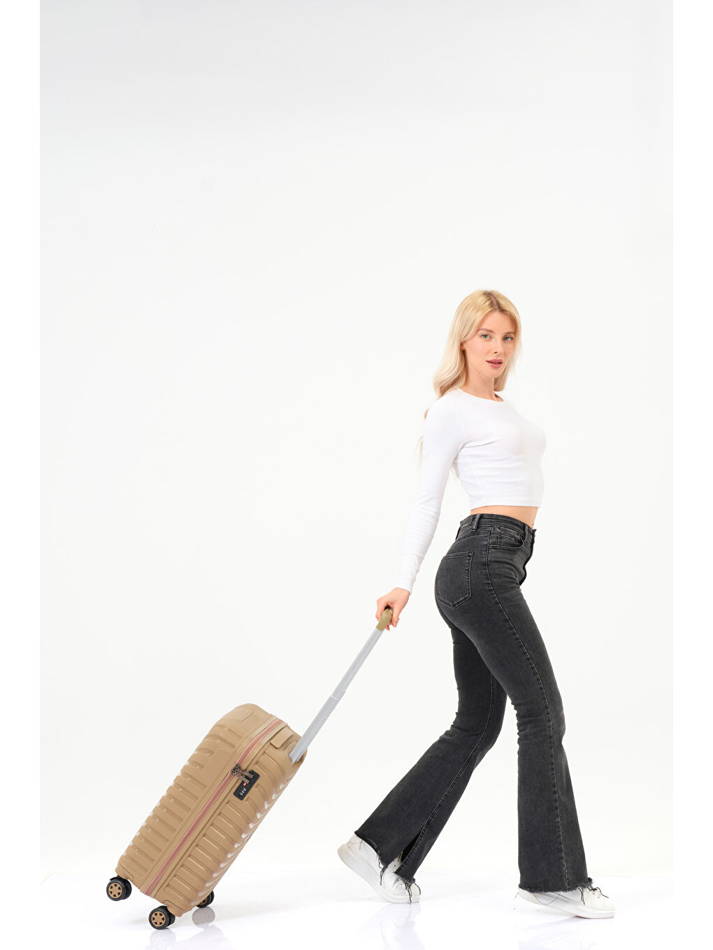 Sarı Kabin Boy Gold PP Valiz-9