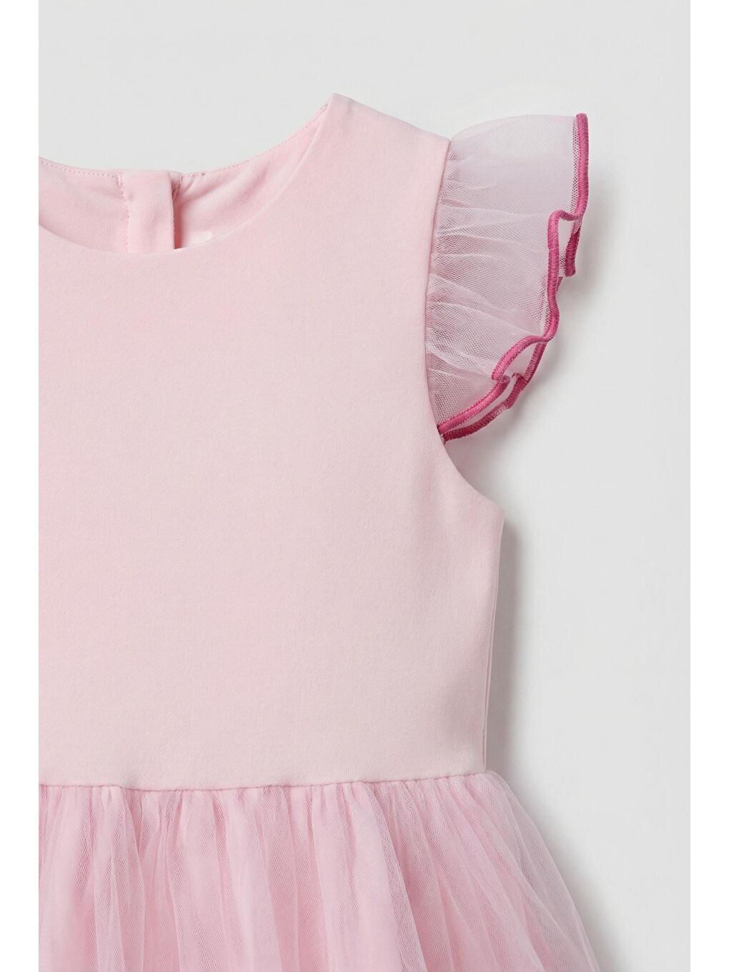 Kız Çocuk Pamuklu Pembe Tül Detaylı Fırfırlı Elbise-2