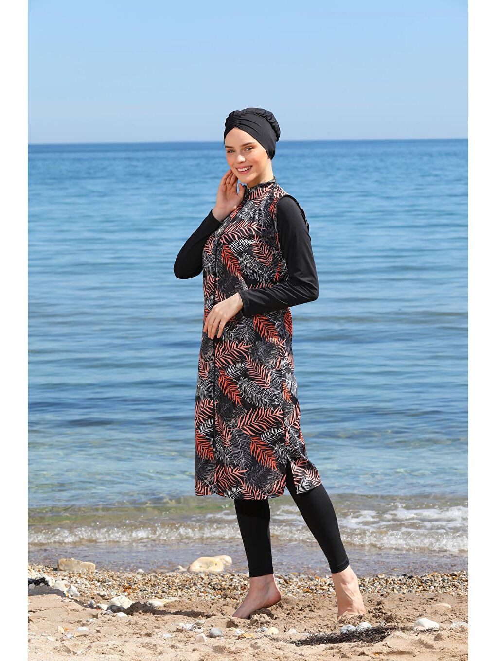 Siyah Dijital Baskılı Uzun Jile Model Kapalı Tesettür Mayo 3476-3