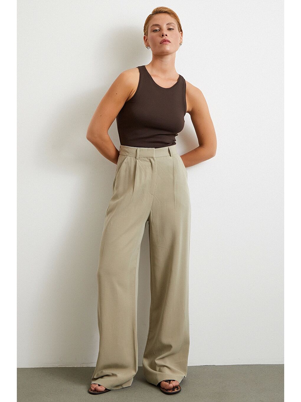 Keten Palazzo Pantolon Gri-1