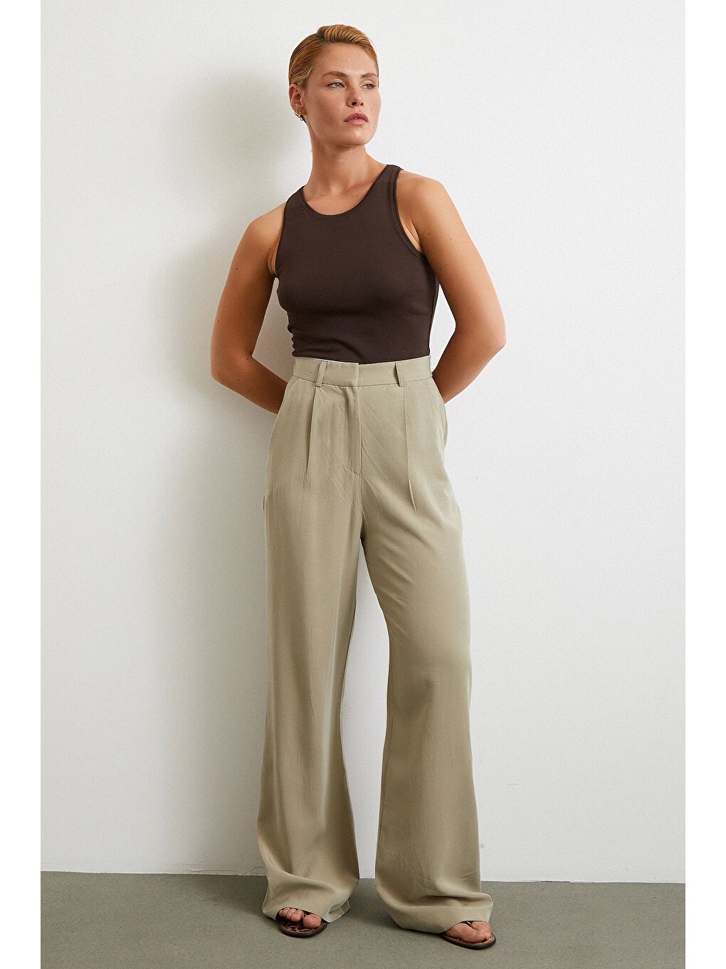 Keten Palazzo Pantolon Gri-2