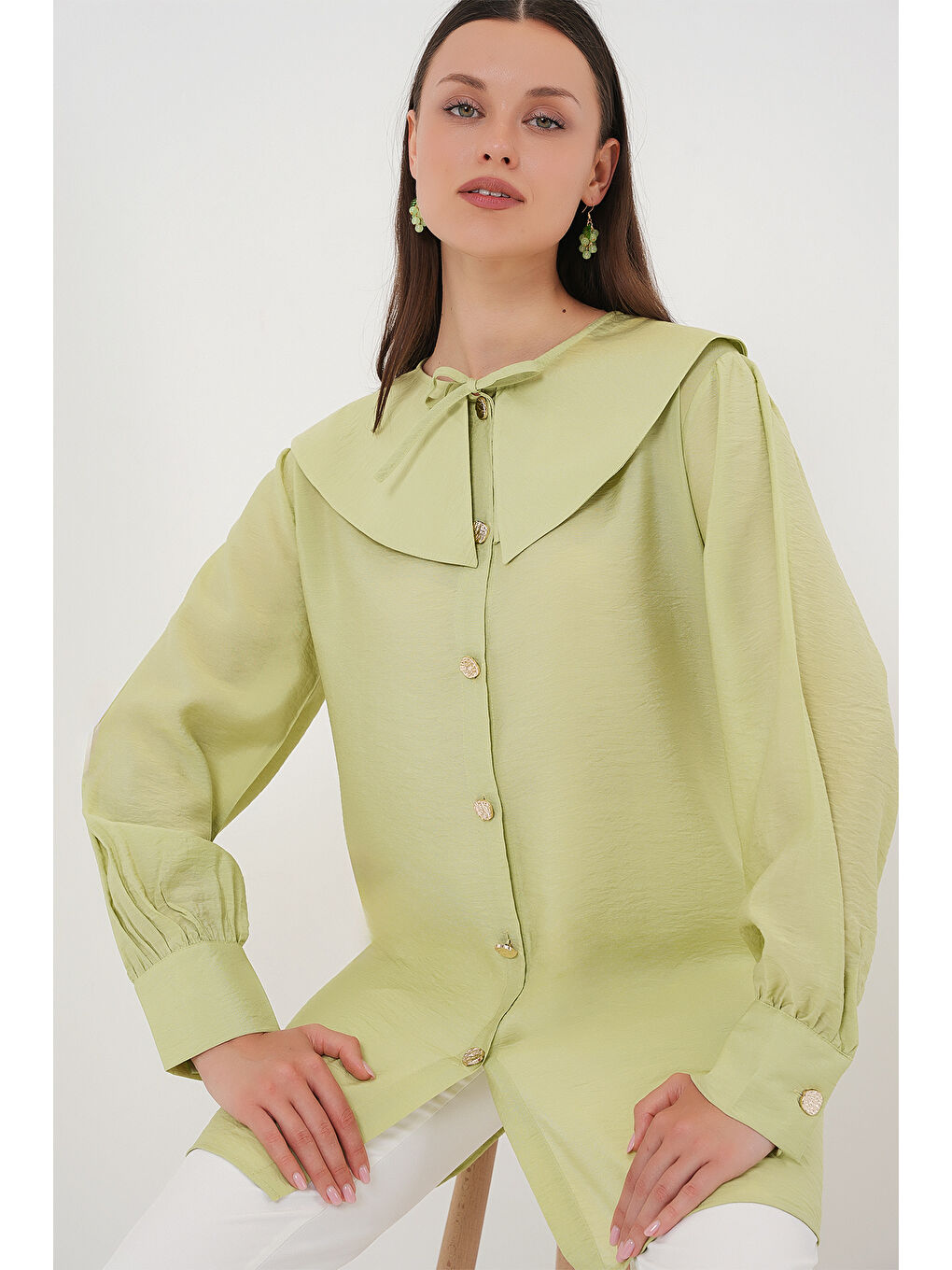 Kadın Bebe Yaka Uzun Tunik 5967 - E.Yeşil-2