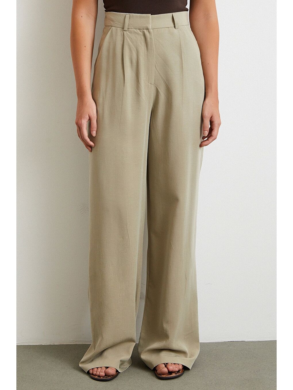 Keten Palazzo Pantolon Gri-4