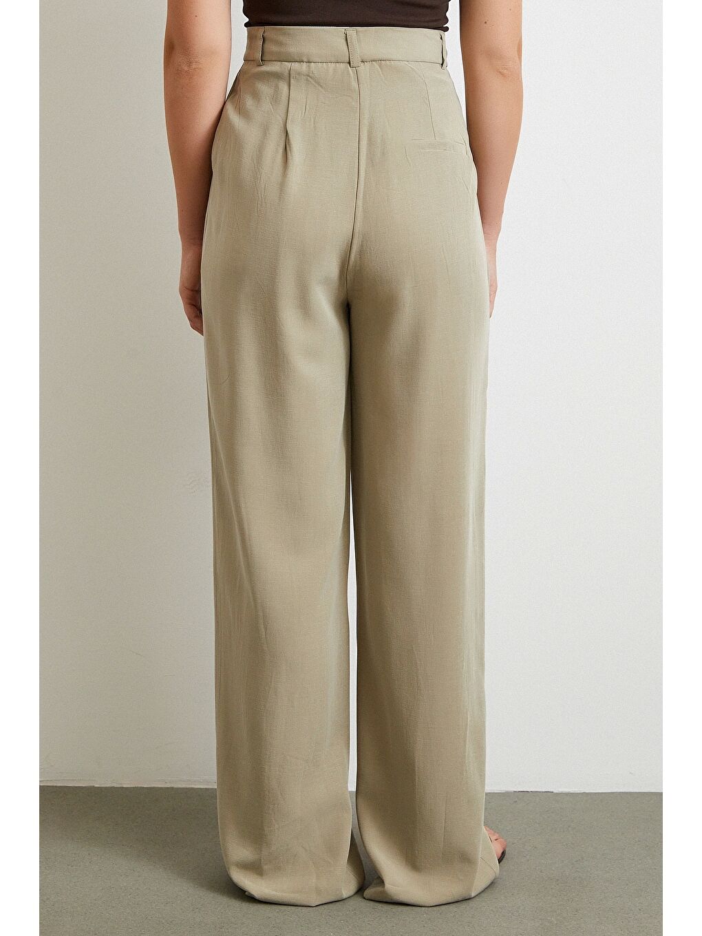 Keten Palazzo Pantolon Gri-5