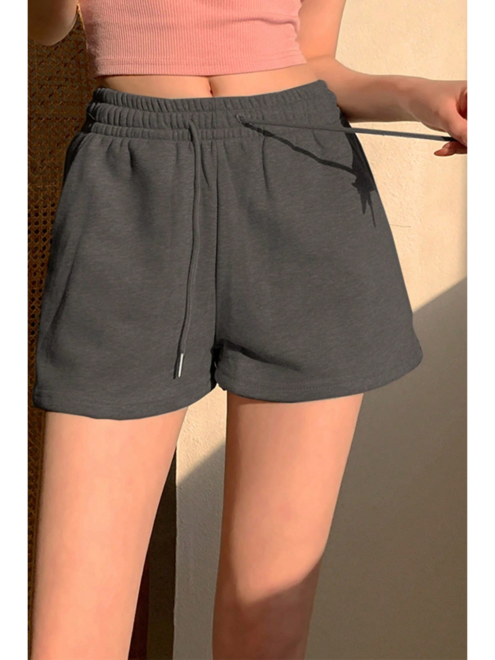 Kadın Antrasit Pamuklu İki İplik Şardonlu Yumuşacık Beli Gipe Lastikli Kısa Şort-2