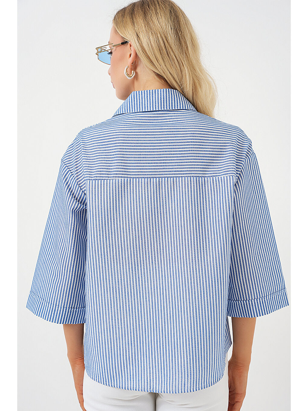 Kadın Tek Cep Nakışlı Gömlek 20328 - Lacivert-5