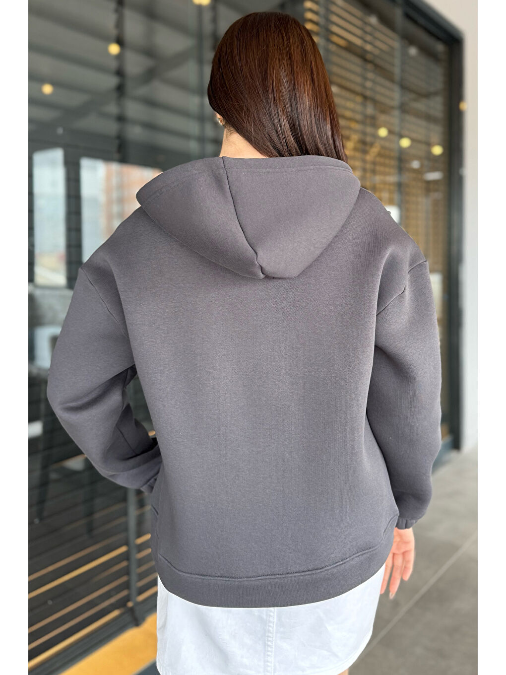 Gri Yarım Fermuarlı Üç İplik Şardonlu Kadın Sweatshirt-3