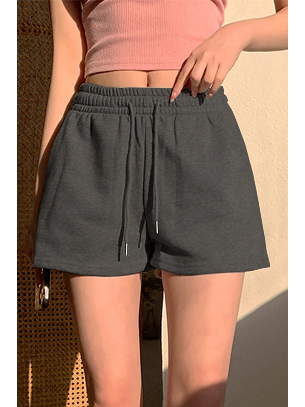 Kadın Antrasit Pamuklu İki İplik Şardonlu Yumuşacık Beli Gipe Lastikli Kısa Şort-4