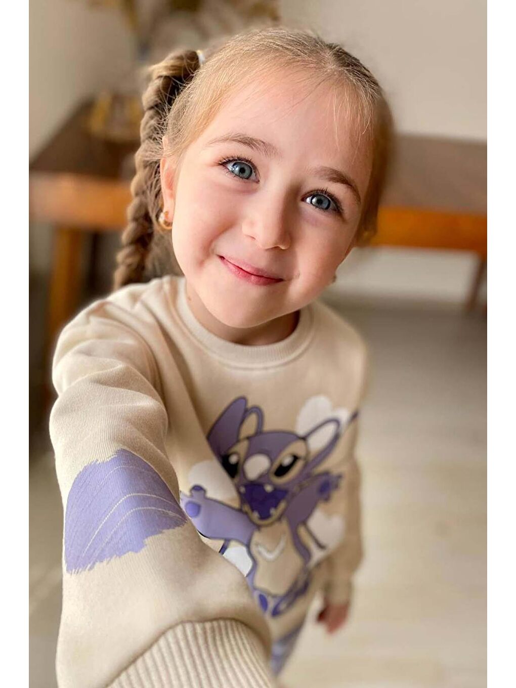 Kız Çocuk Stitch Karakter ve Angel Yazı Baskılı Lila Eşofman Takım-1