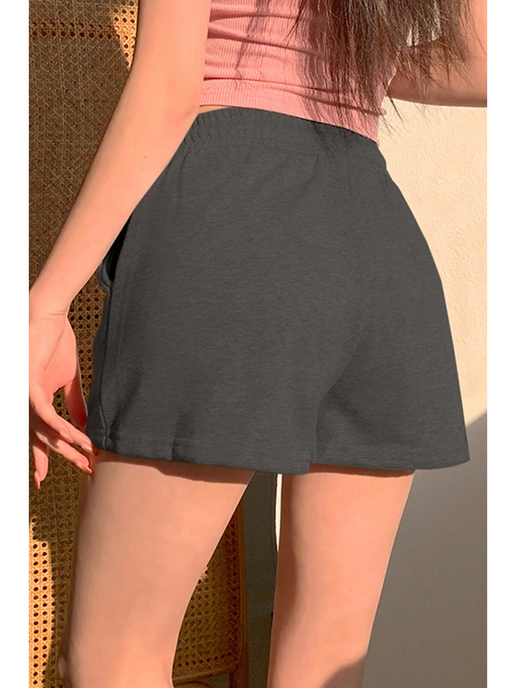 Kadın Antrasit Pamuklu İki İplik Şardonlu Yumuşacık Beli Gipe Lastikli Kısa Şort-5