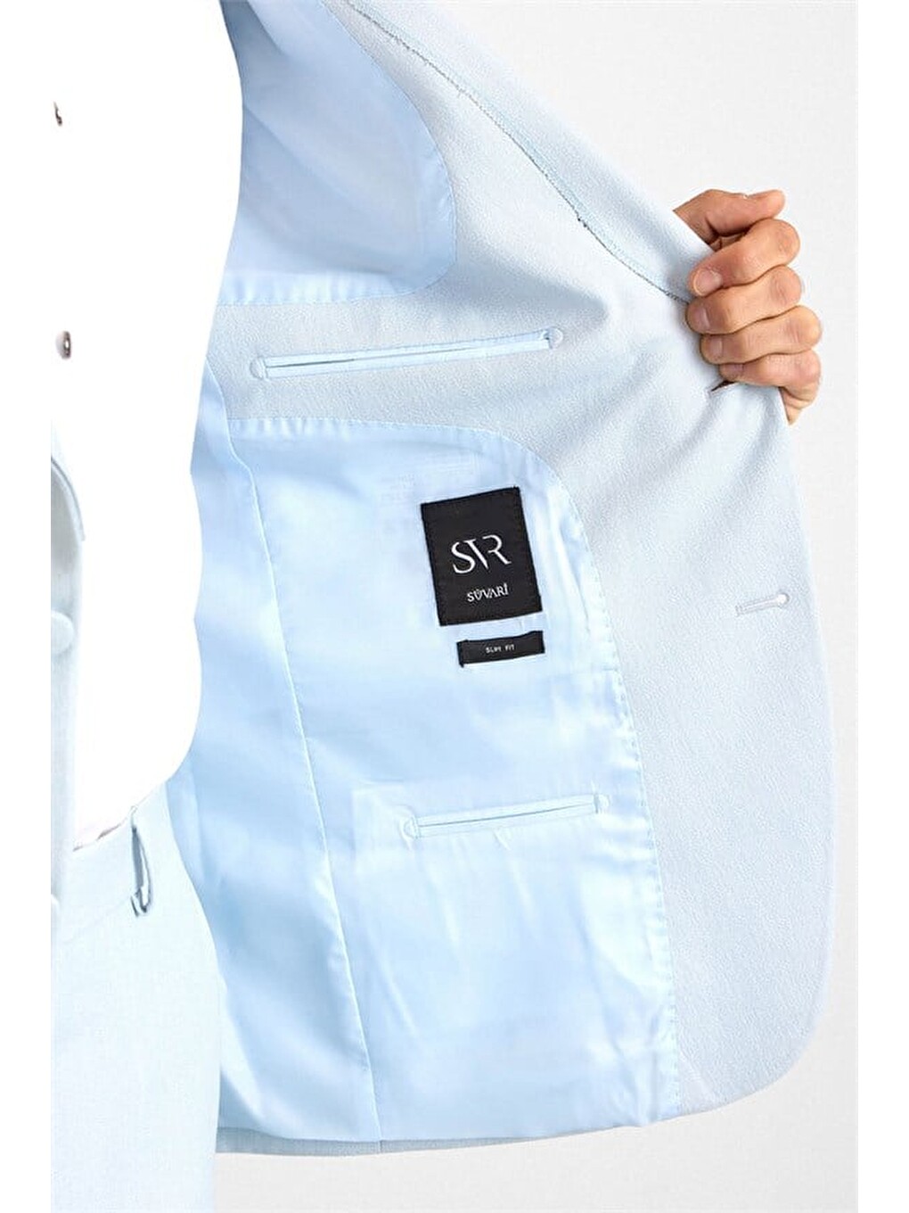 Saks Mavi Slim Şal Yaka Düz Torba Cep 6 Drop Smokin / Damatlık-7
