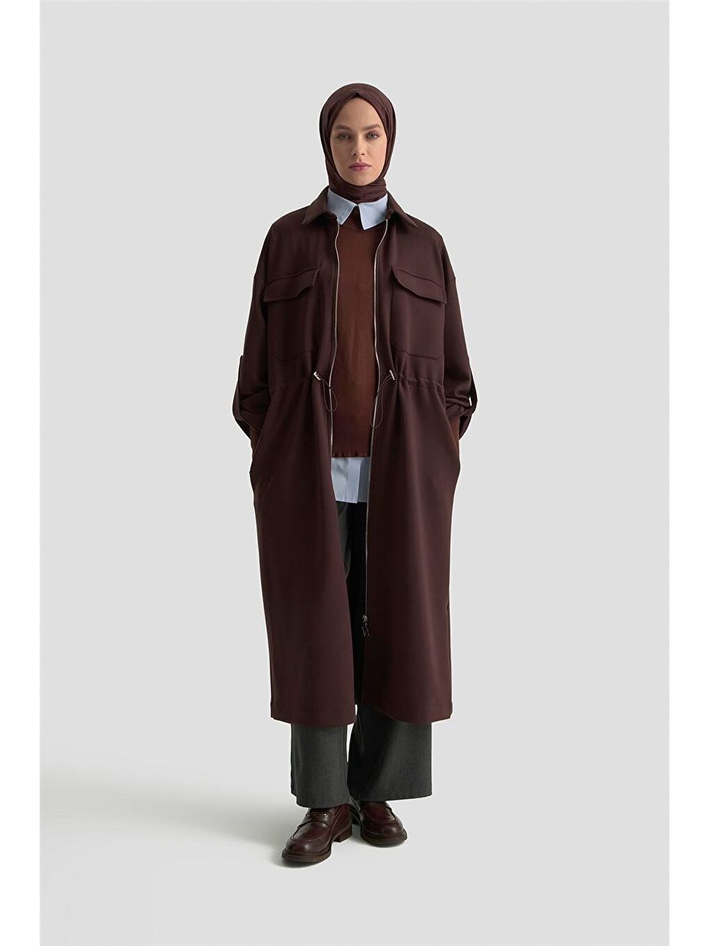 Beli Büzgülü Örme Giyçık 25Kd1504 Kahverengi-1