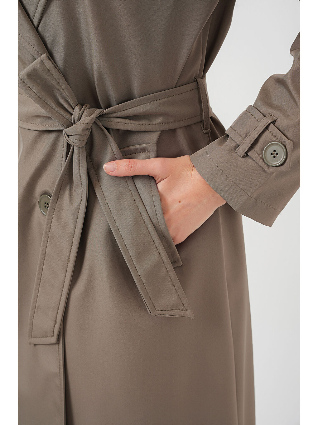 5918 Kruvaze Yaka Trençkot - D.Haki-1