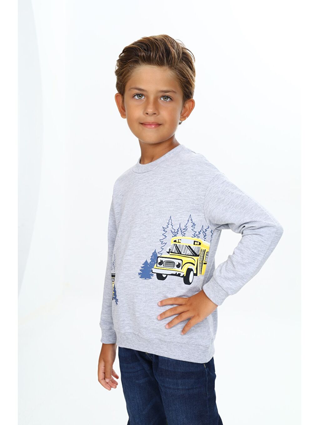 Gri Erkek Çocuk Baskılı Sweatshirt-1