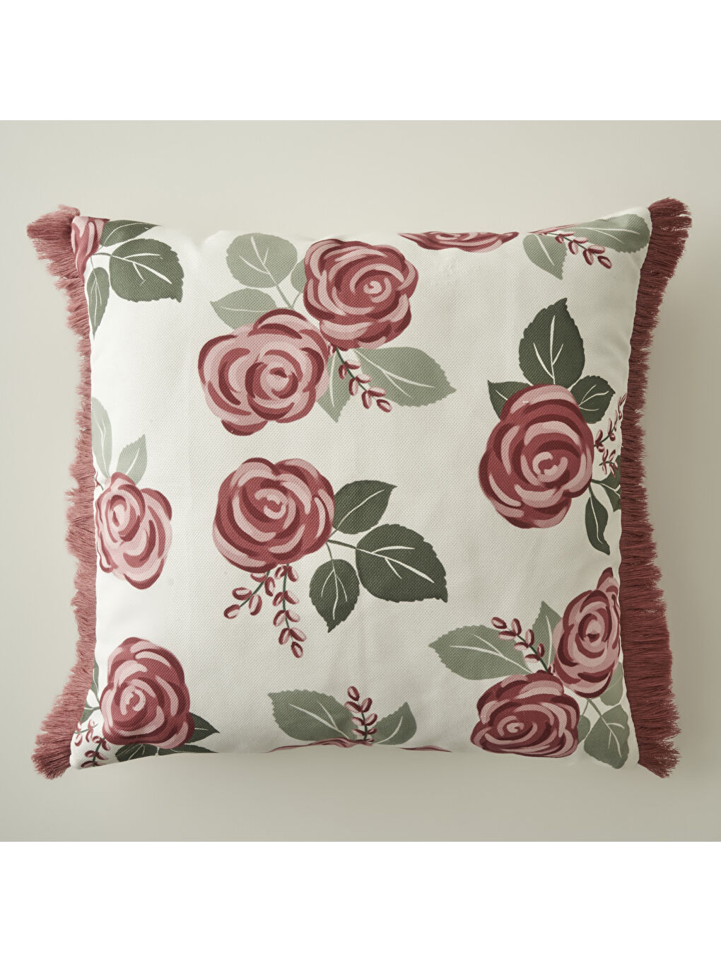 Ekru Rose Baskılı Kırlent Kılıfı Krem (43x43 cm)