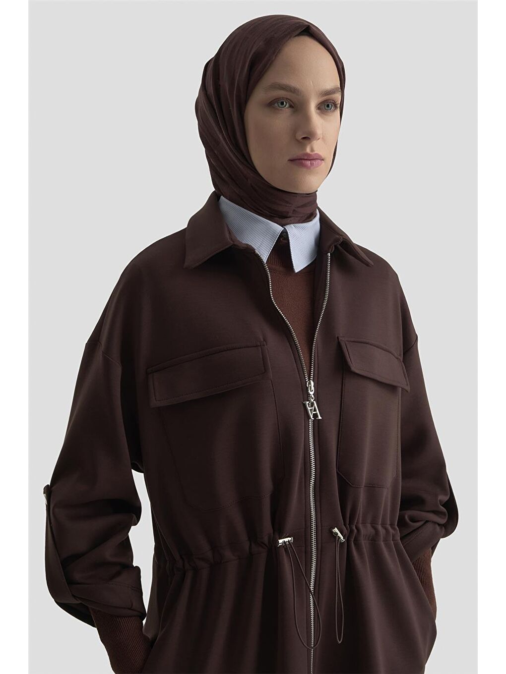 Beli Büzgülü Örme Giyçık 25Kd1504 Kahverengi-2