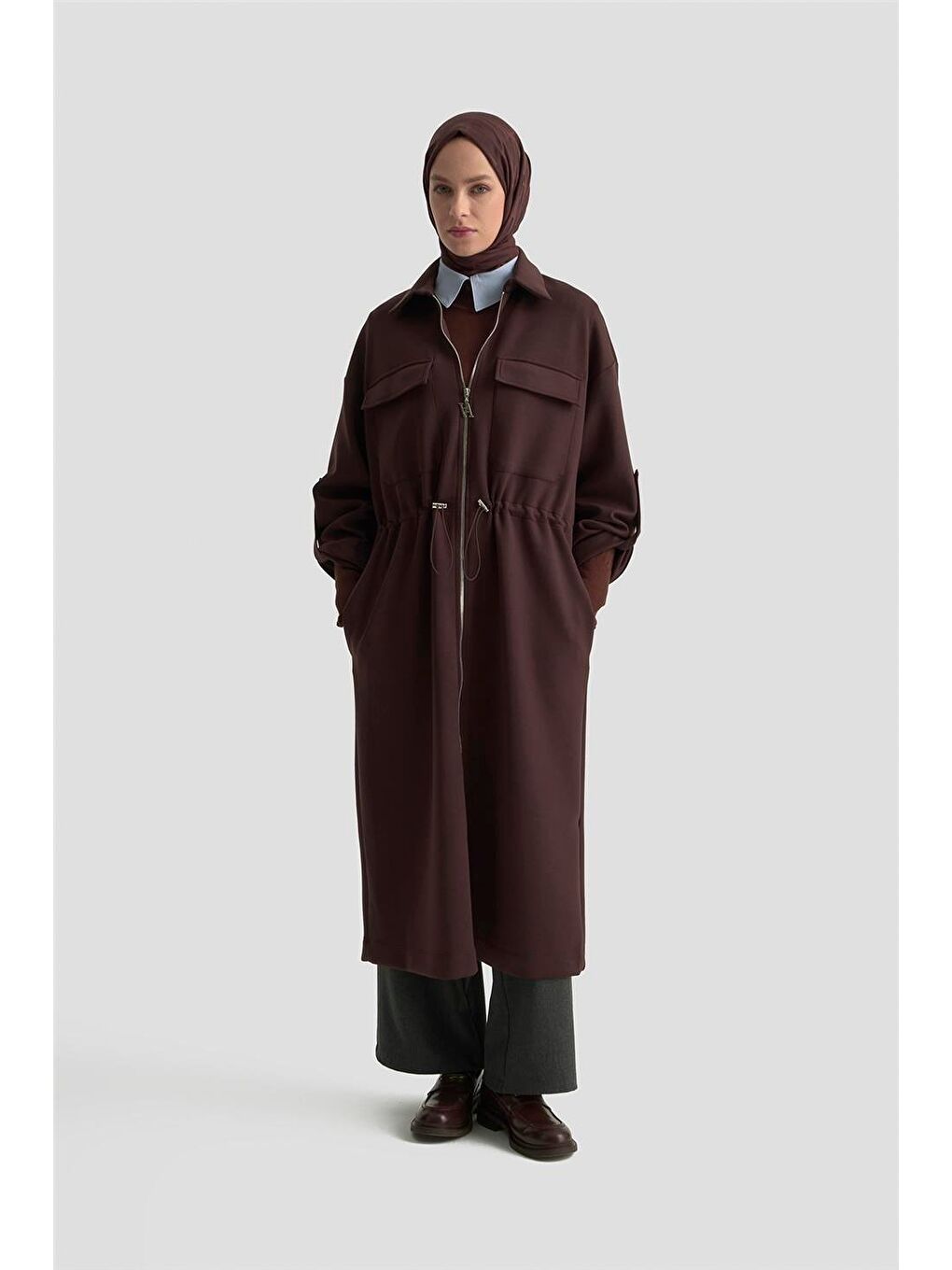 Beli Büzgülü Örme Giyçık 25Kd1504 Kahverengi-3