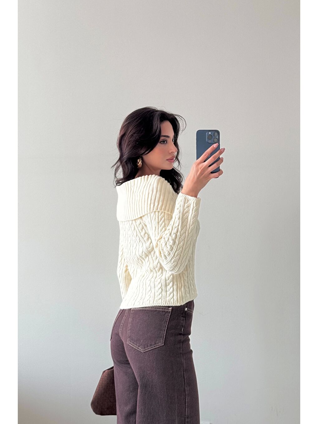 Kadın Ekru Fermuarlı Hırka 1014-2406-3