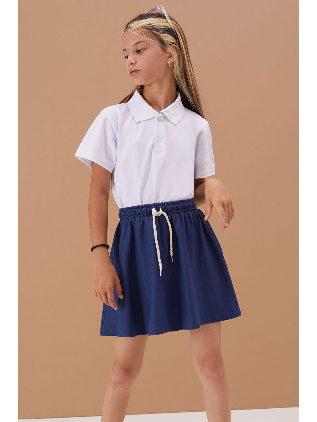 Beyaz Kız Çocuk Polo Yaka Kısa Kollu Okul Tişörtü 21411-3