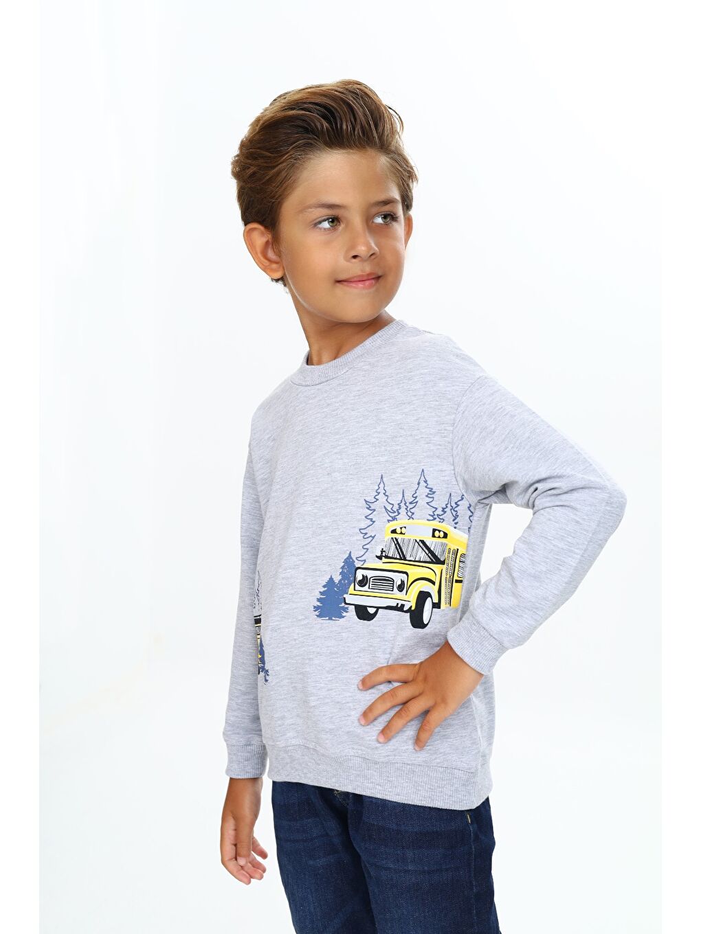 Gri Erkek Çocuk Baskılı Sweatshirt-4