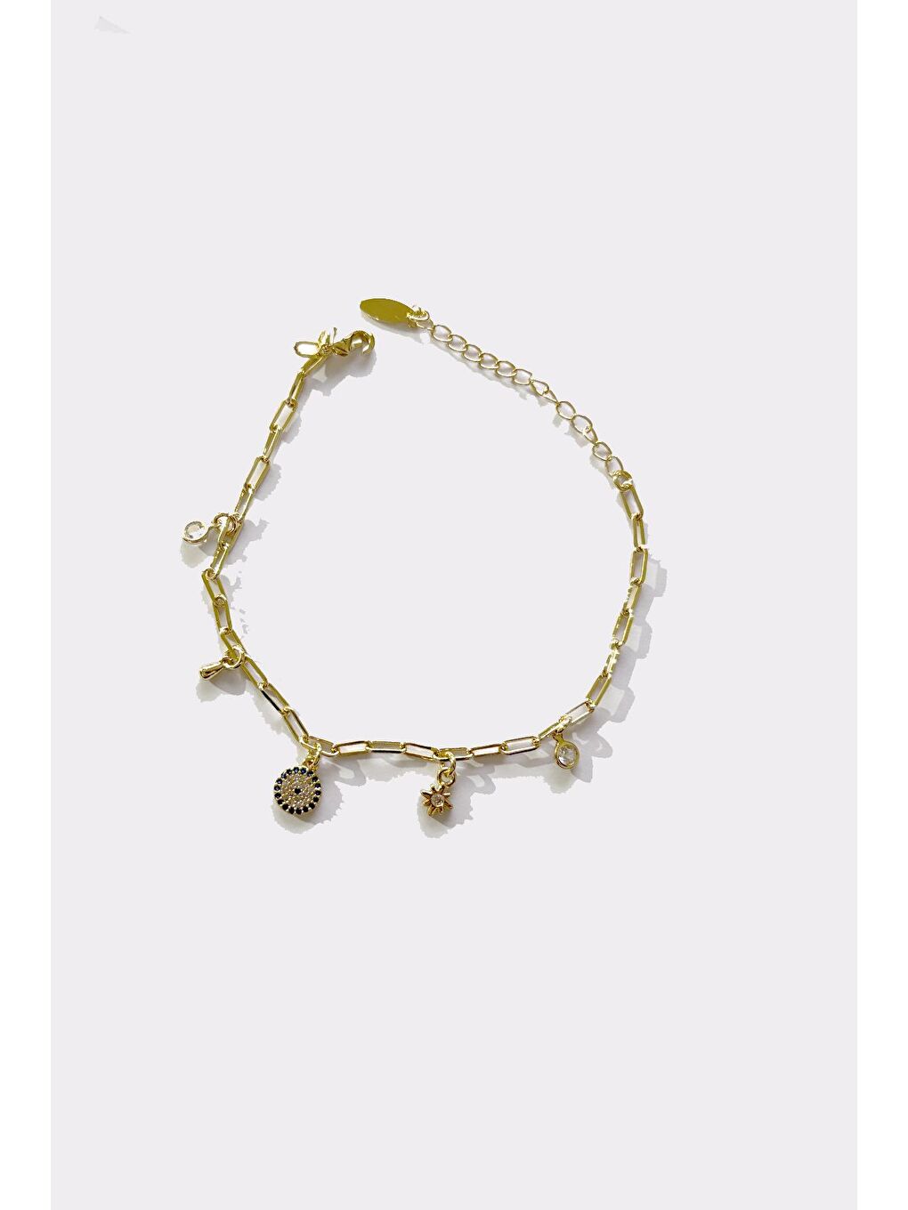 Mavi Şans Charmları Sallantılı Gold Bileklik-1