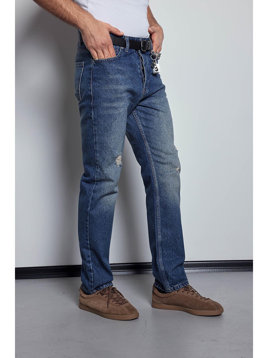 Erkek Baggy Fit Retro Jean Koyu Mavi-1