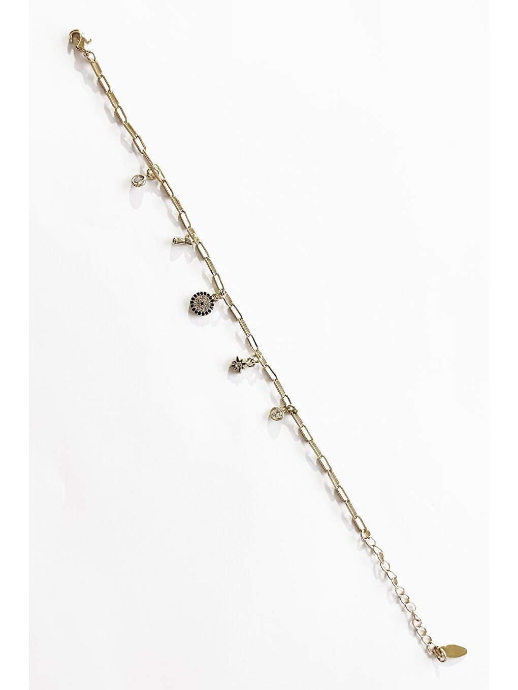 Mavi Şans Charmları Sallantılı Gold Bileklik-2