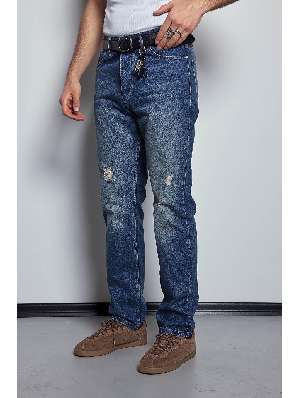 Erkek Baggy Fit Retro Jean Koyu Mavi-2