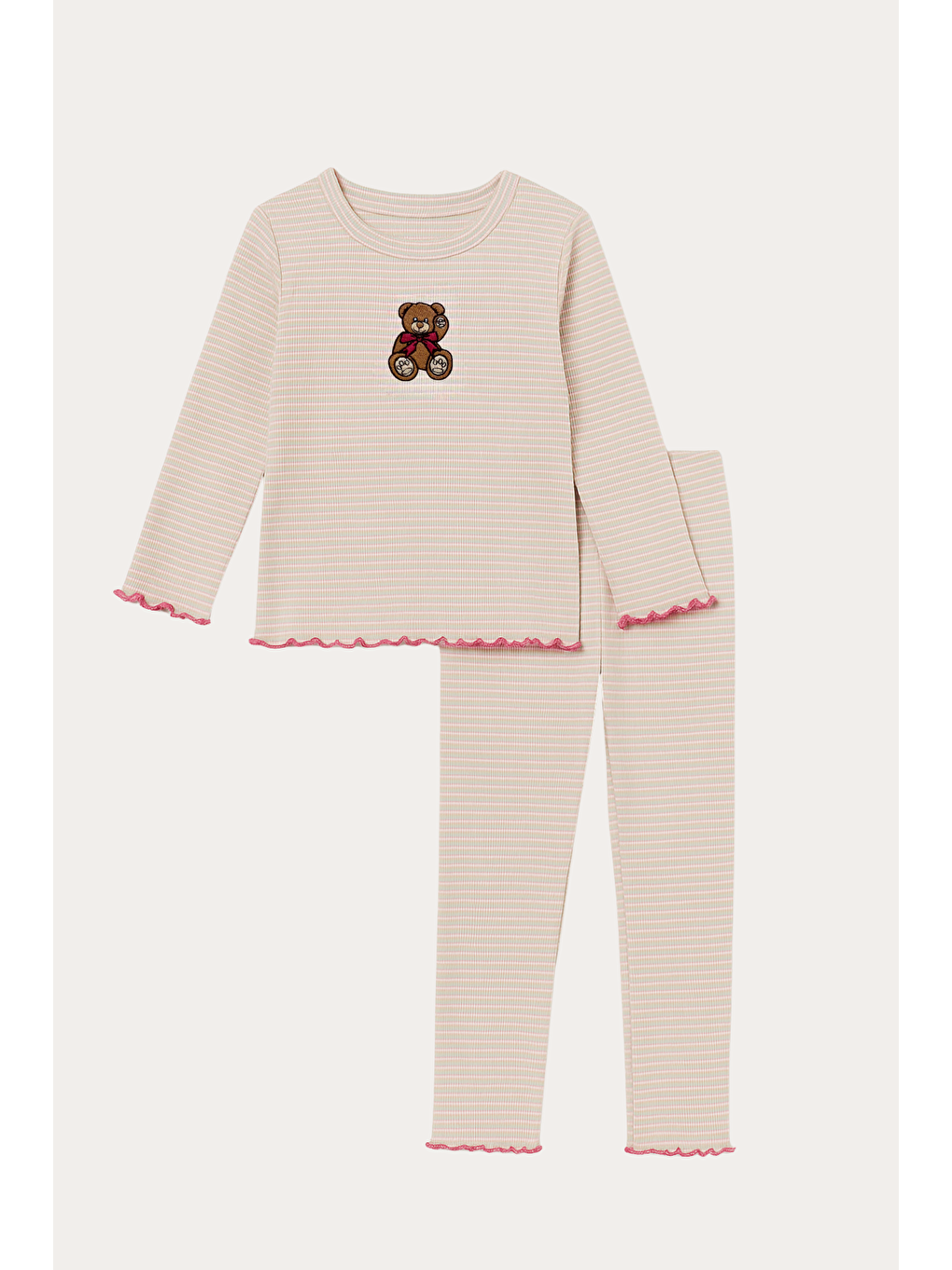 Kadın Teddy Desenli Pijama Takımı Ekru-1