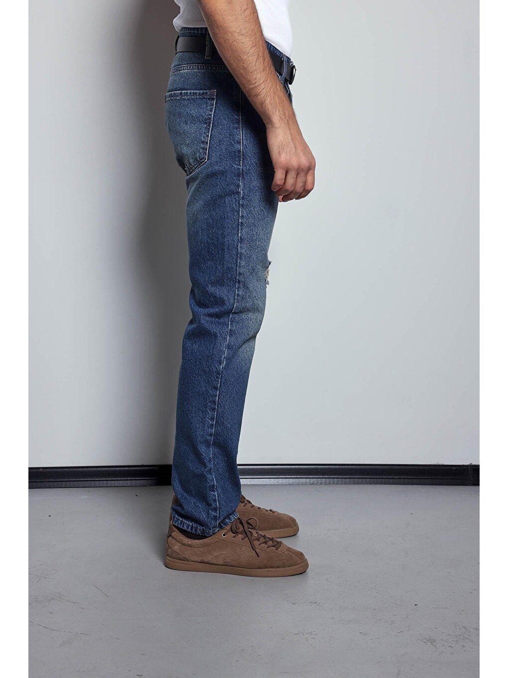 Erkek Baggy Fit Retro Jean Koyu Mavi-3