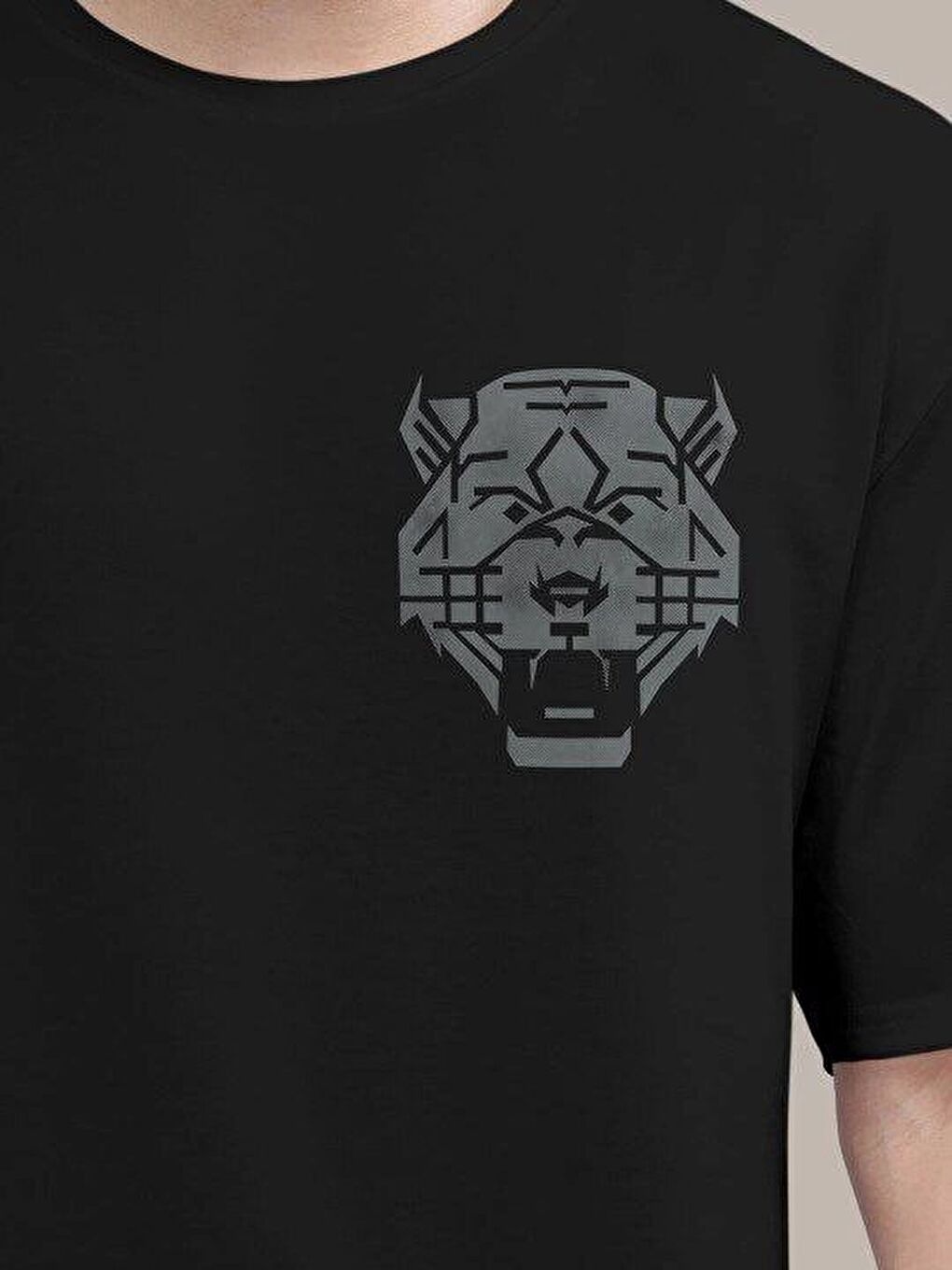 Erkek Baskılı Oversize T-shirt - Siyah-1