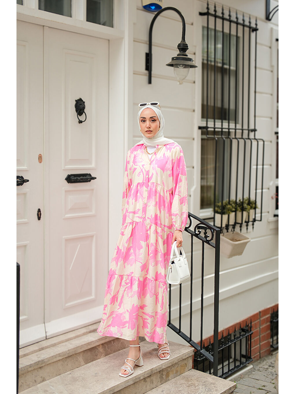 Kadın Karışık Desen Elbise Pembe-1