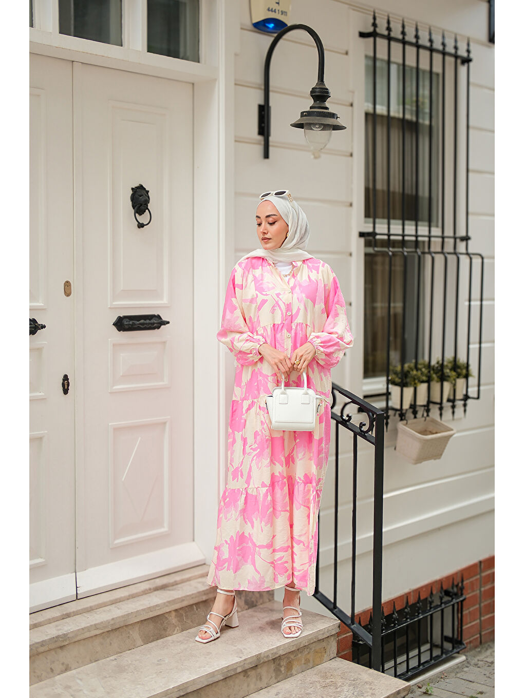 Kadın Karışık Desen Elbise Pembe-2