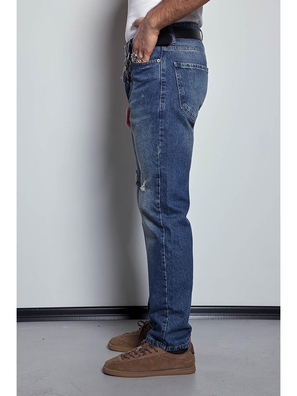 Erkek Baggy Fit Retro Jean Koyu Mavi-4
