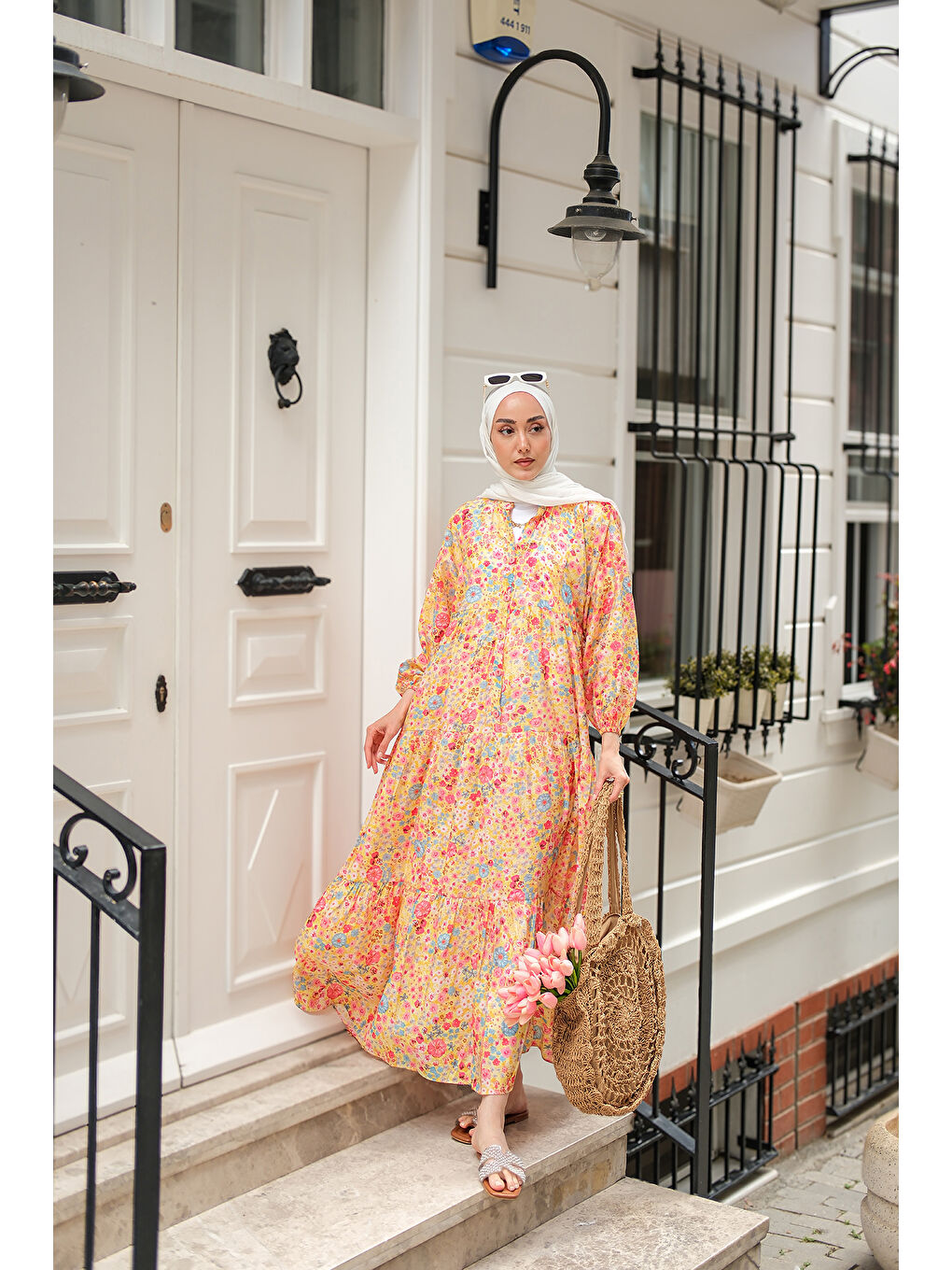 Kadın Karışık Çicek Desen Elbise Sarı