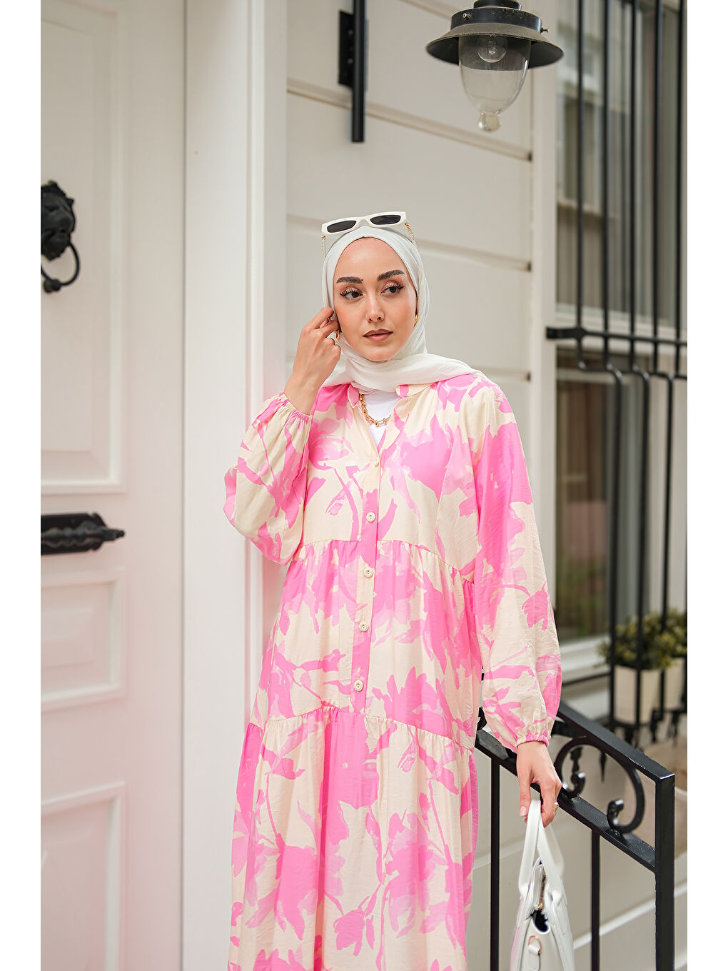 Kadın Karışık Desen Elbise Pembe-4