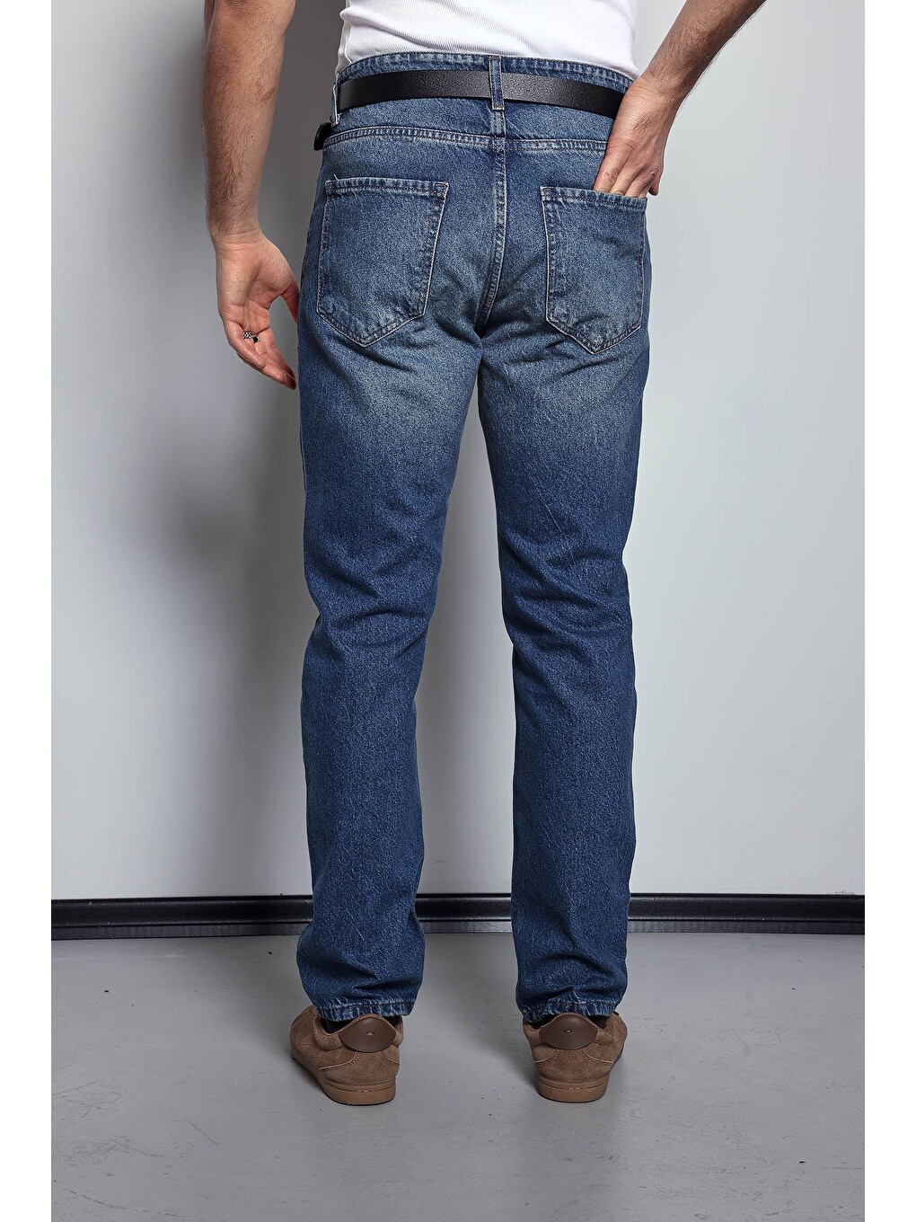 Erkek Baggy Fit Retro Jean Koyu Mavi-5