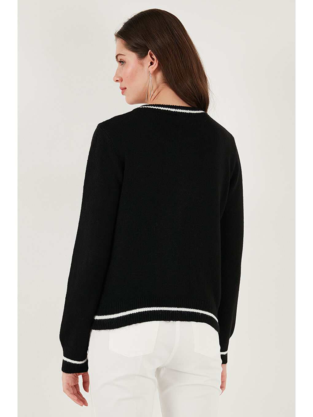 Siyah Premium Fitted Fit Bağlamalı Yaka Düğmeli Triko Hırka 680HI002408-6