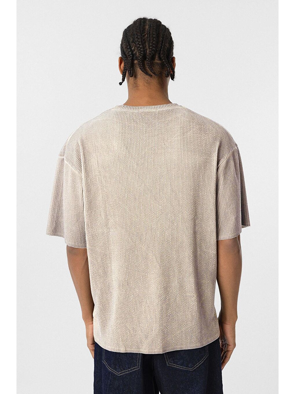 Bej Yıkamalı Ottoman Basic Oversize Tişört Taş-4