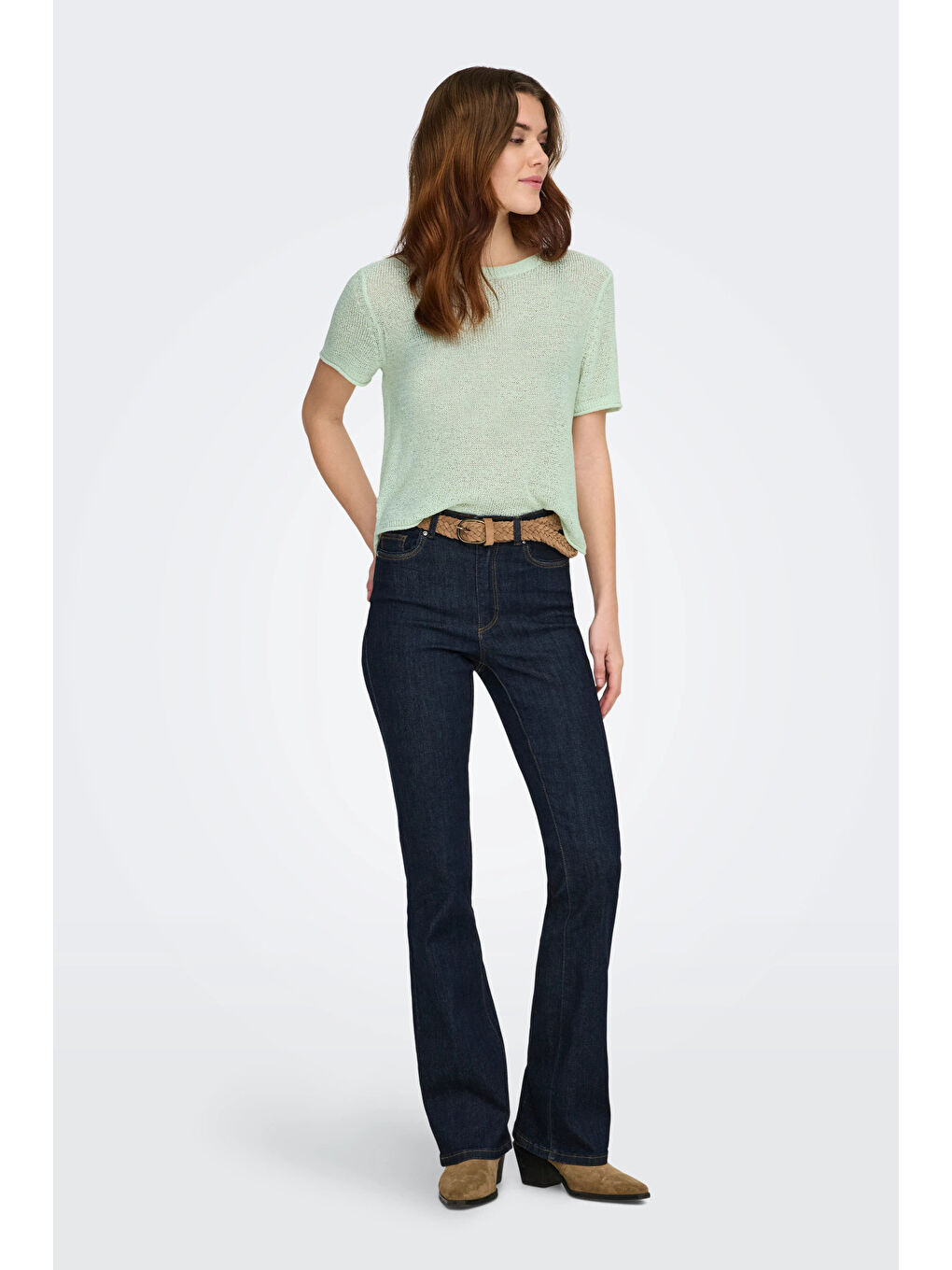 Yeşil Onlsunny Regular Fit Bisiklet Yaka Örme Kadın Kazak 15254282-1