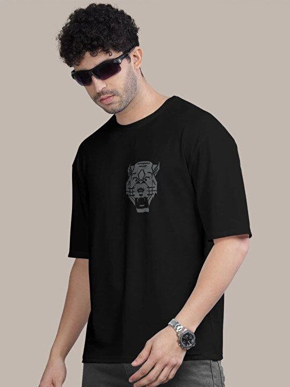 Erkek Baskılı Oversize T-shirt - Siyah-2