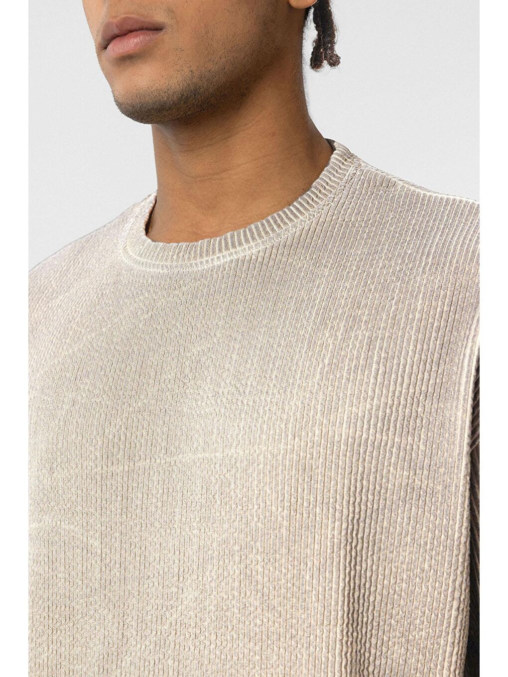 Bej Yıkamalı Ottoman Basic Oversize Tişört Taş-5